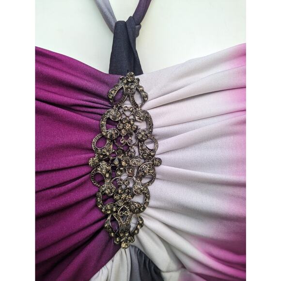 Vintage Y2K Going Out Halter Top Large Babydoll Ruche Bling Long Formal Coquette - Picture 3 of 12